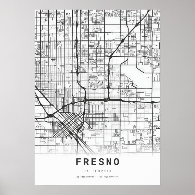 Affiche Carte de Fresno City (Devant)