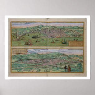 Affiche Carte de Gênes et de Florence, de 'Civitates Orbis