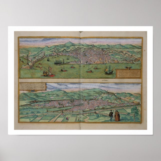 Affiche Carte de Gênes et Florence, de 'Civitates Orbis T (Devant)