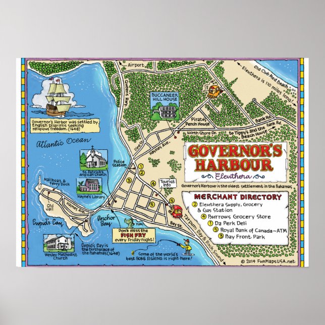 Affiche Carte de Governor's Harbour, Bahamas (Devant)