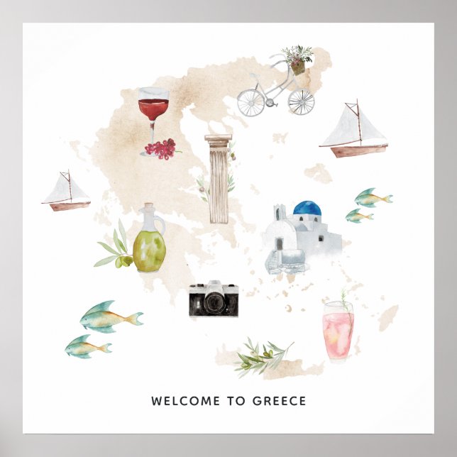 Affiche Carte de Grèce Bienvenue (Devant)