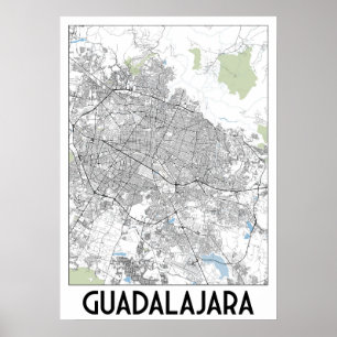 Affiche Carte de Guadalajara, Mexique