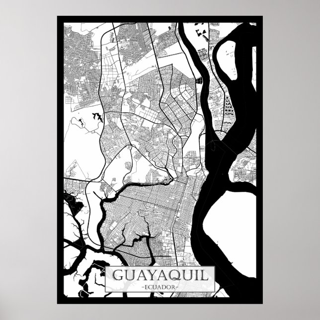 Affiche Carte de Guayaquil Équateur (Devant)