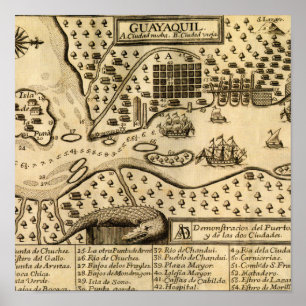 Affiche Carte de Guayaquil, Equateur (1741)