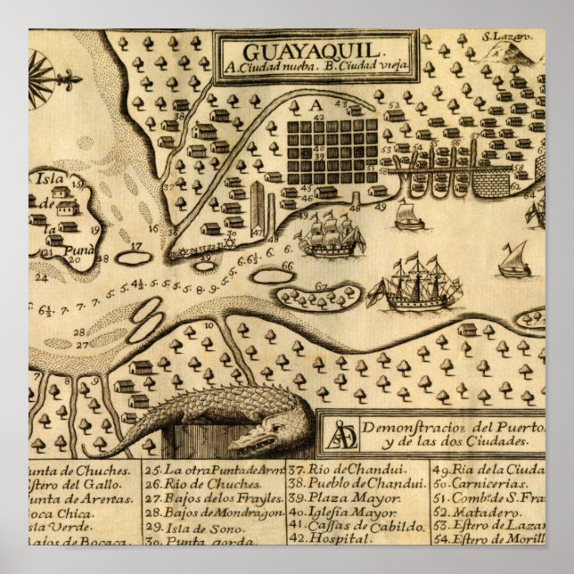 Affiche Carte de Guayaquil, Equateur (1741) (Devant)