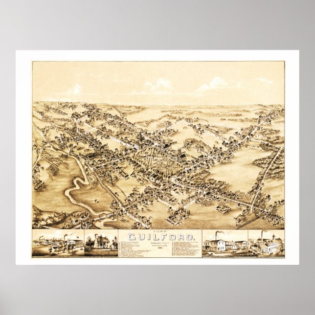 Affiche Carte de Guilford, Connecticut de 1881 (Devant)