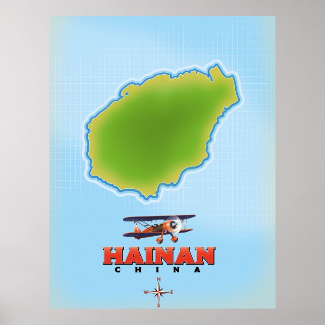 Affiche Carte de Hainan Chine (Devant)