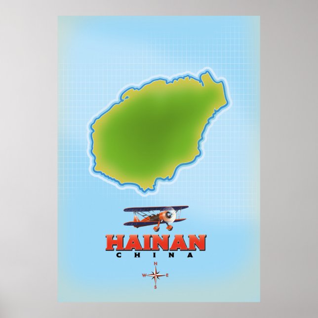 Affiche Carte de Hainan Chine (Devant)