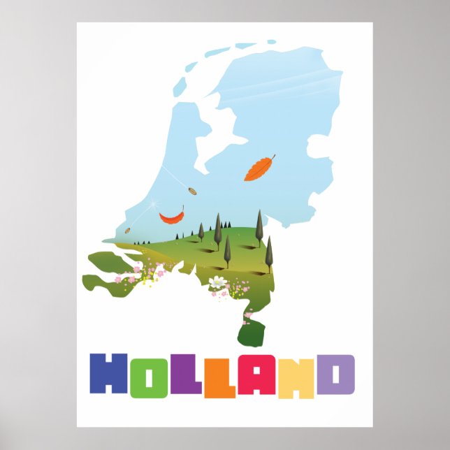 Affiche carte de Hollande en caricature (Devant)