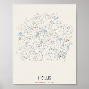 Affiche Carte de Hollis New Hampshire – depuis 1746