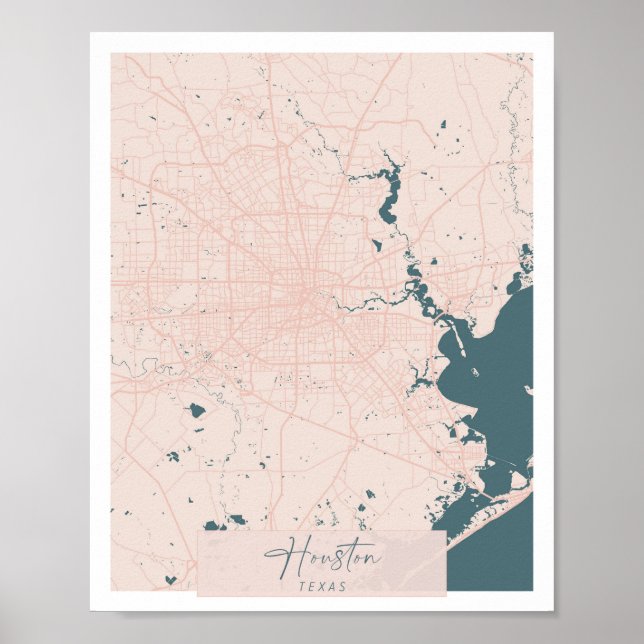 Affiche Carte de Houston Texas Pink et Blue Cute Script St (Devant)