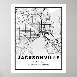Affiche Carte de Jacksonville Florida USA Travel City Map