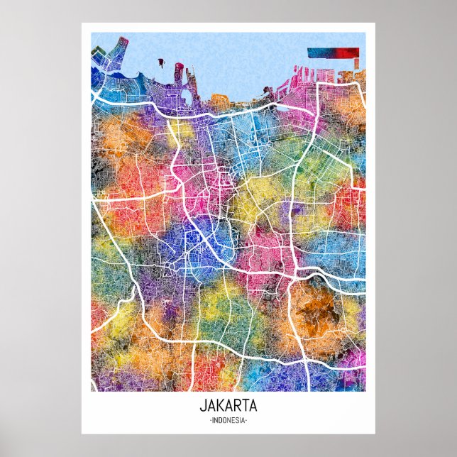 Affiche Carte de Jakarta Indonésie (Devant)