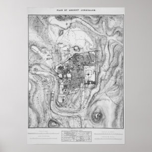 Affiche Carte de Jérusalem antique 1864