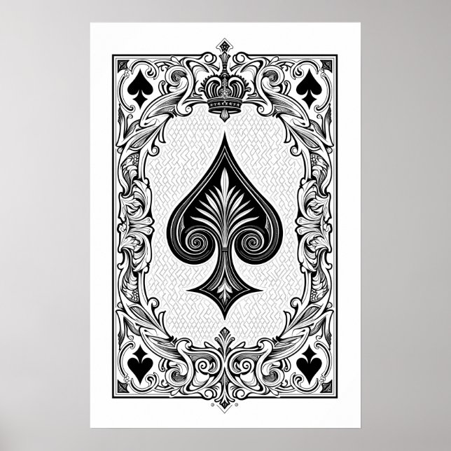 Affiche Carte de jeu classique noir et blanc Art mur (Devant)