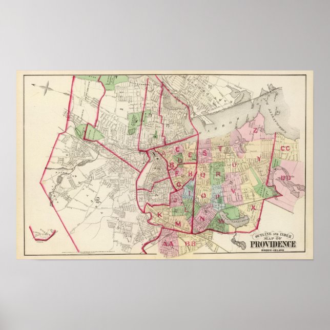 Affiche Carte de Johnston Rhode Island (Devant)