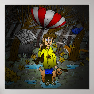 Affiche Carte de jour pluvieuse et venteuse