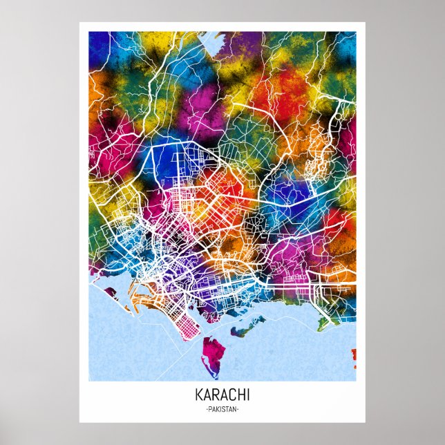 Affiche Carte de Karachi Pakistan (Devant)
