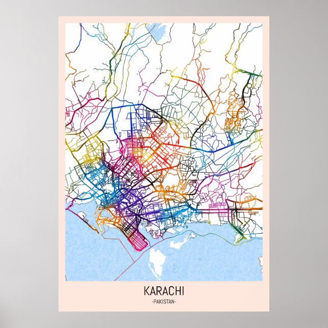 Affiche Carte de Karachi Pakistan (Devant)