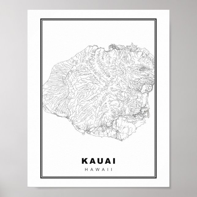 Affiche Carte de Kauai (Devant)
