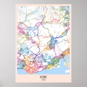 Affiche Carte de Kobe Japon