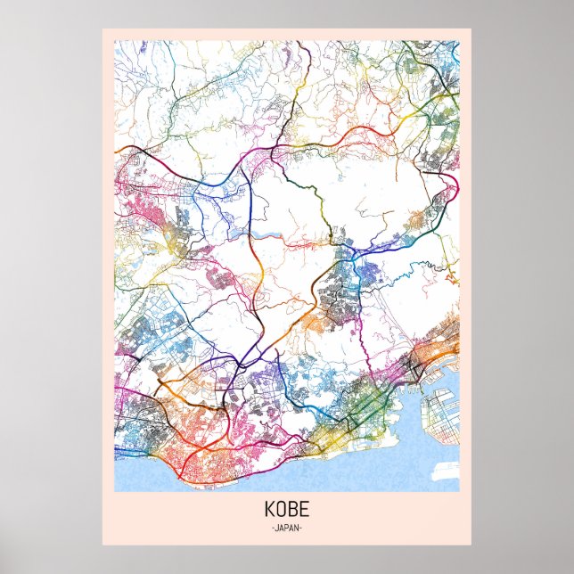 Affiche Carte de Kobe Japon (Devant)