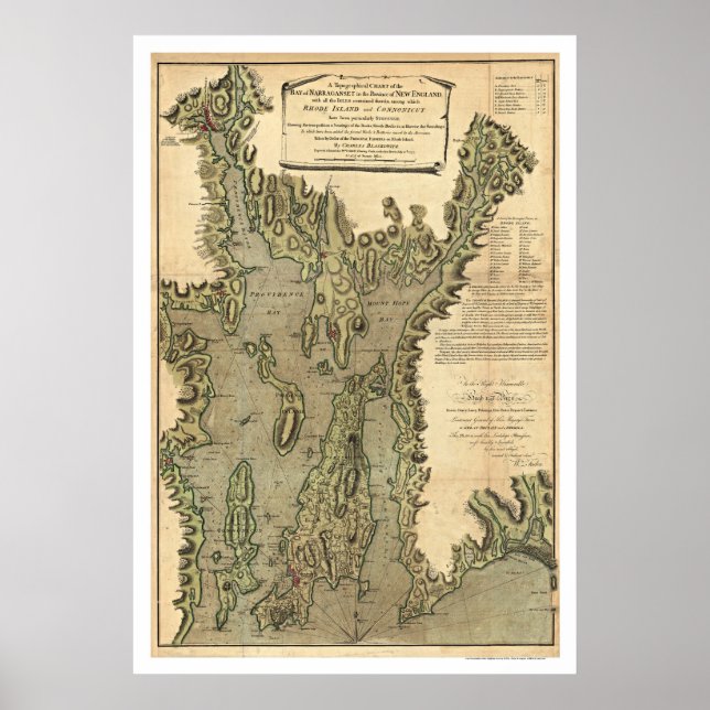 Affiche Carte De La Baie De Narraganset 1777 (Devant)