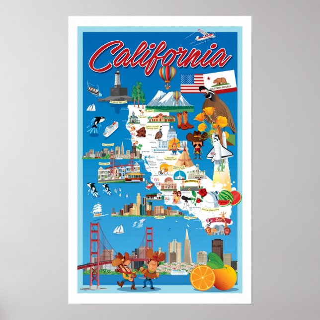 Affiche Carte de la Californie (Devant)