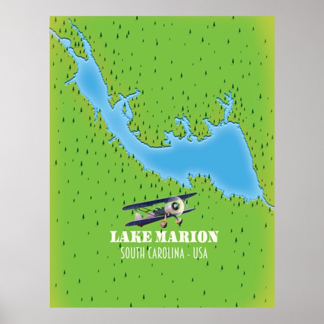 Affiche Carte de la Caroline du Sud du lac Marion (Devant)