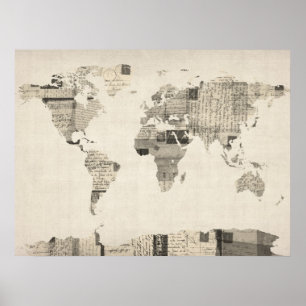 Affiche Carte de la carte du monde de vieilles cartes