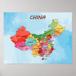 Affiche Carte de la Chine aquarelle