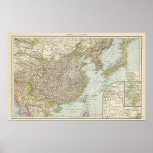 Affiche Carte de la Chine et du Japon