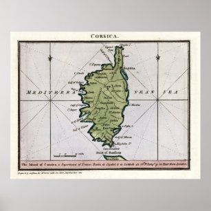 Affiche Carte de la Corse vintage (1801)