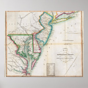 Affiche Carte de la côte américaine