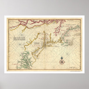 Affiche Carte de la côte nord-est des États-Unis 1639