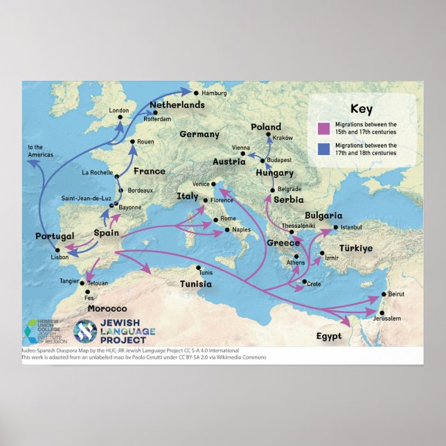 Affiche carte de la diaspora judéo-espagnole (Devant)