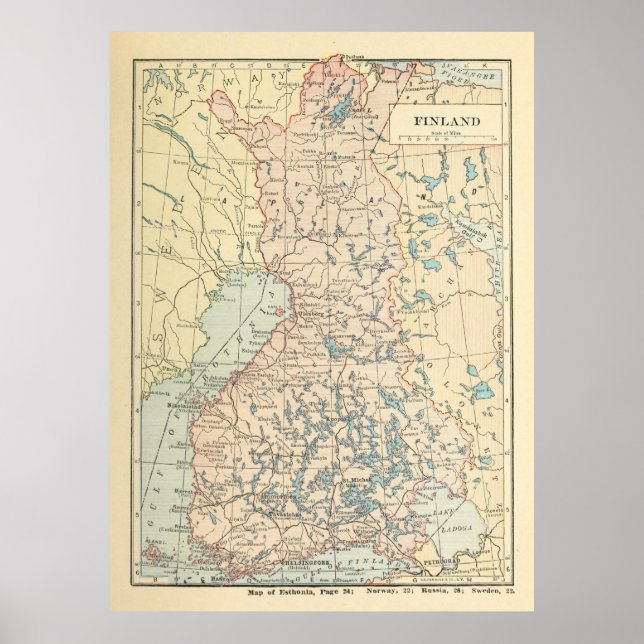 Affiche Carte de la Finlande ancienne (1923) Atlas finland (Devant)