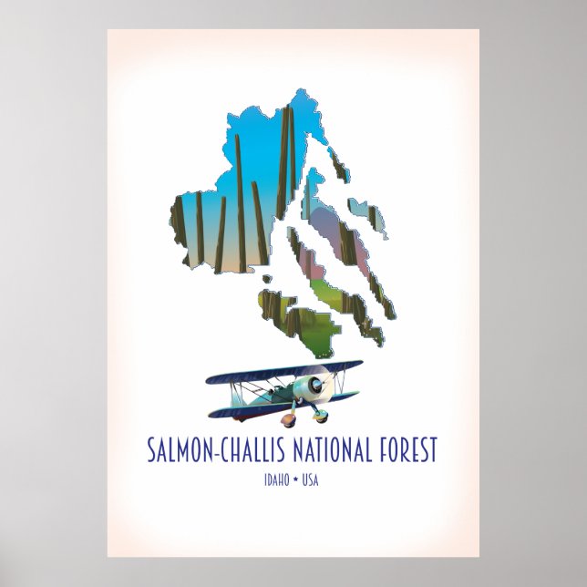 Affiche Carte de la forêt nationale saumon-Challis (Devant)