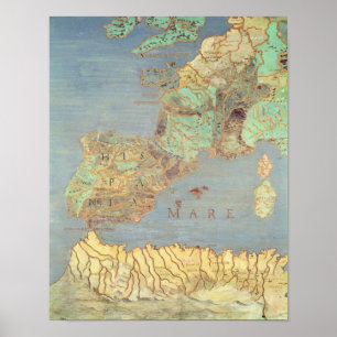 Affiche Carte de la France, de l'Espagne et de l'Afrique