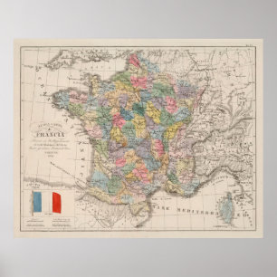 Affiche Carte de la France vintage (1842)