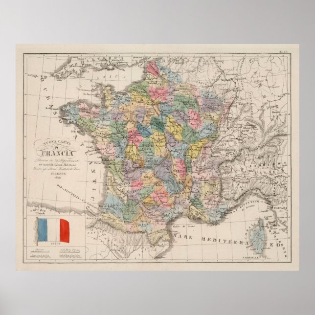 Affiche Carte de la France vintage (1842) (Devant)