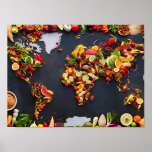 Affiche Carte de la gastronomie mondiale : Top View du Mon