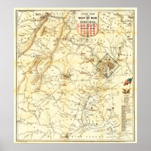 Affiche Carte de la guerre de Sécession en Virginie 1862 