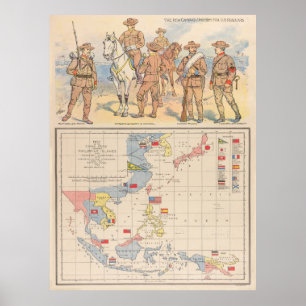 Affiche Carte de la guerre espagnole du Pacifique Sud vint
