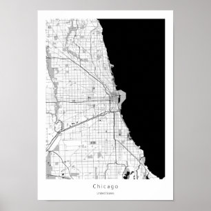 Affiche Carte de la ligne noire et blanche de Chicago Mode