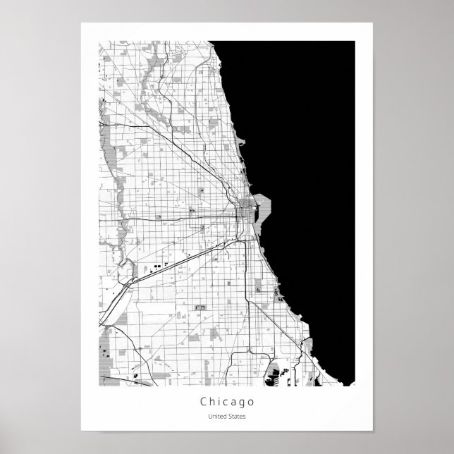 Affiche Carte de la ligne noire et blanche de Chicago Mode (Devant)