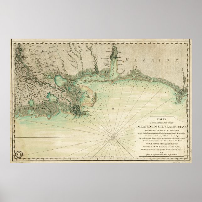 Affiche Carte de la Louisiane et de la côte du golfe de Fl (Devant)