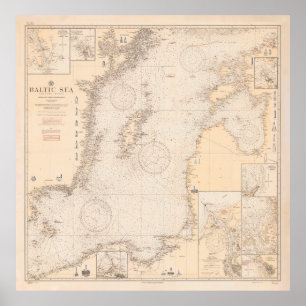 Affiche Carte de la mer Baltique ancienne (1923)