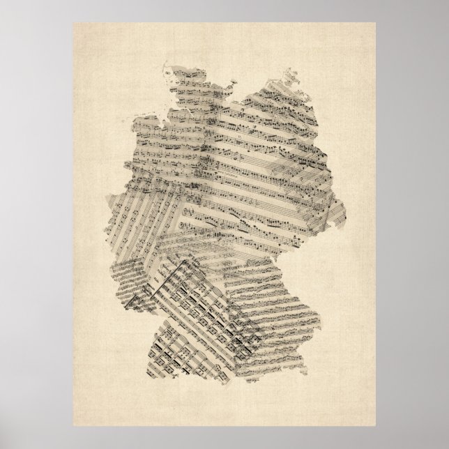 Affiche Carte de la musique ancienne feuille de l'Allemagn (Devant)