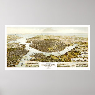 Affiche Carte de la Norfolk, du VA et des abords en 1892.
